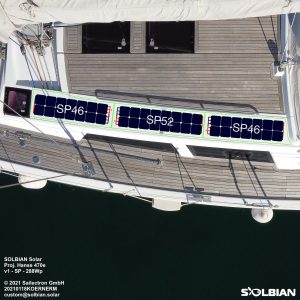 Hanse 470e Solbian Solar Solaranlage begehbar Deck Leinenabdeckung Zeichnung