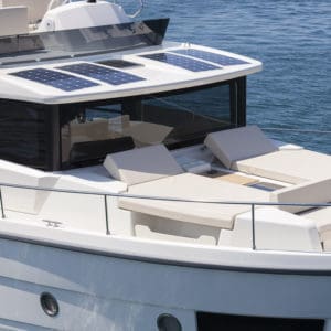 Cranchi T43 EcoTrawler trawler motor boat yacht Solbian solar walkable photovoltaic system flybridge deck