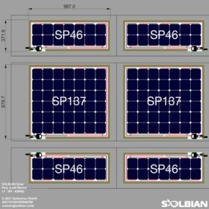 Solbian Solar Xc45 Segelyacht Bimini Solaranlage Photovoltaik Klett Reißverschluss MC4 Systemzeichnung